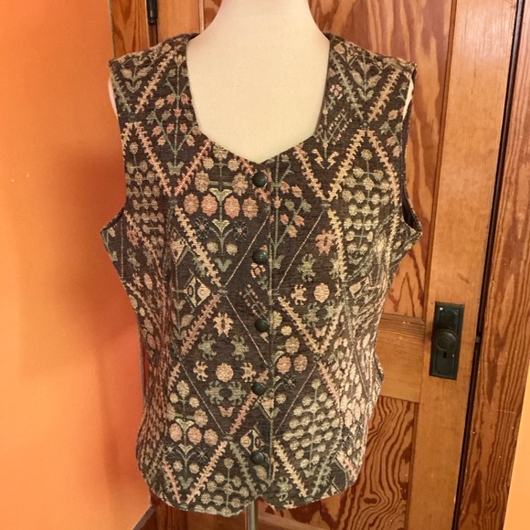 Vintage Tapestry Vest | Floral Geometric Button Front | Women’s Large - Picture 8 of 12